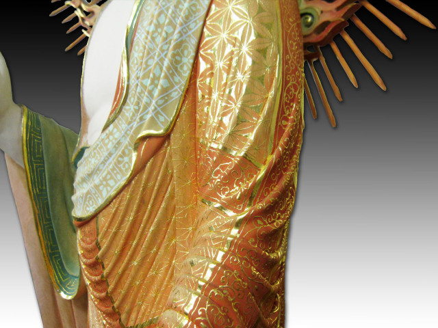 仏教工芸品 木彫仏像 術 精密細工 金箔 切金 彩色 十一面観音